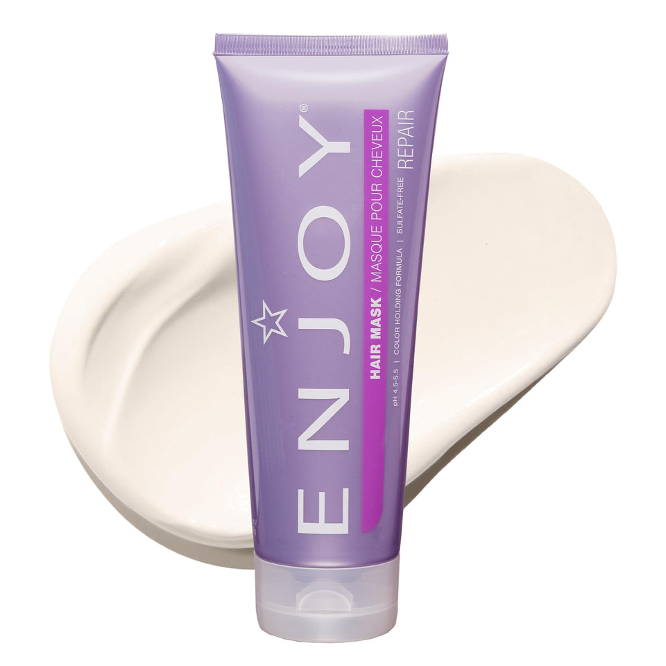 Enjoy hair mask front packaging showing jar and label, communicates product clarity