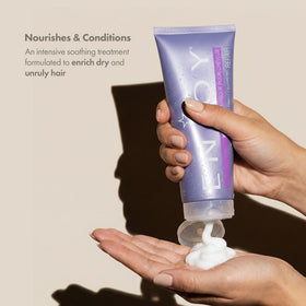 Enjoy hair mask open jar showing creamy texture, shows rich hydration benefit