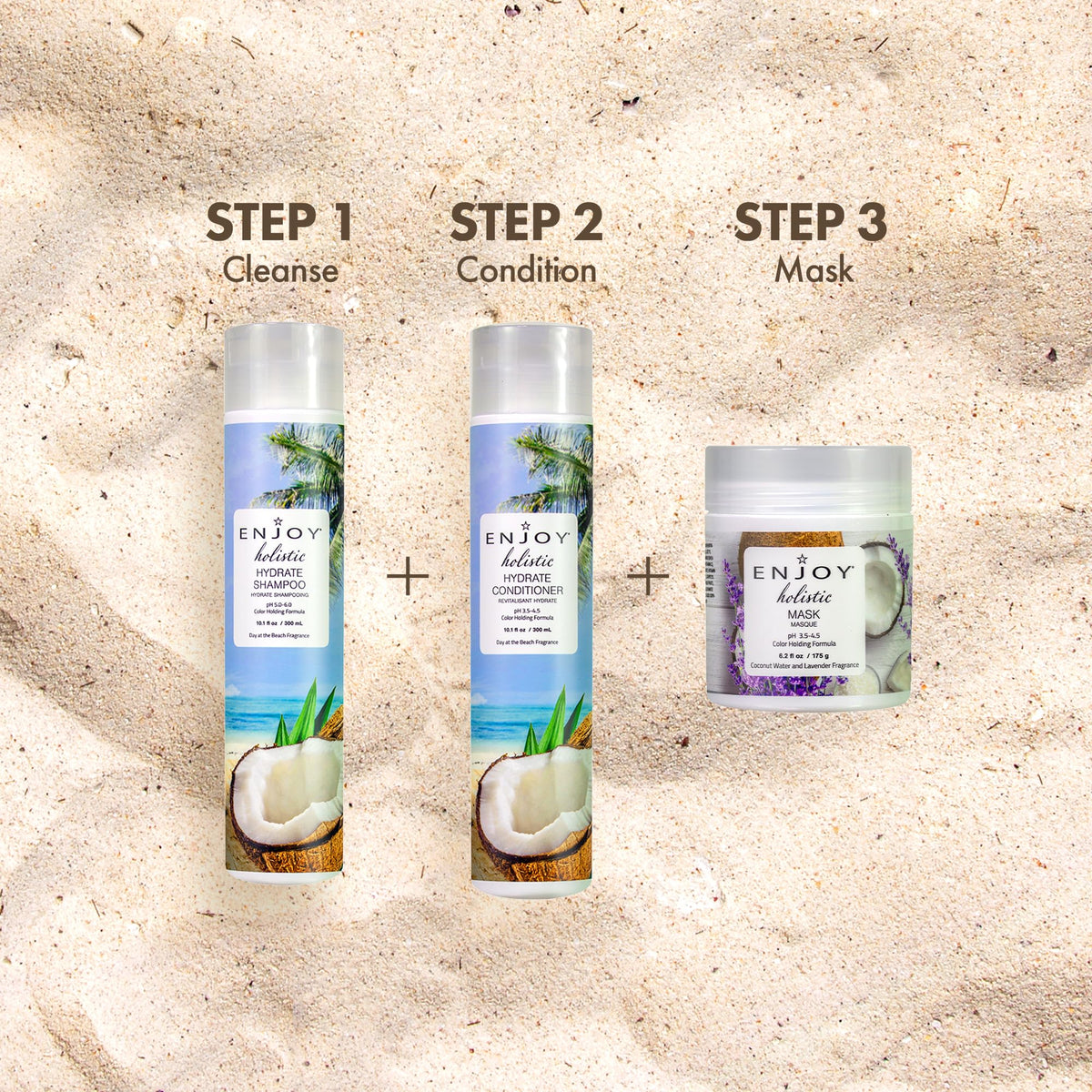 Enjoy shampoo packed in a travel bag suggesting portability and routine continuity