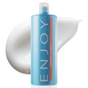Enjoy hydrating shampoo front packaging shows product and benefits