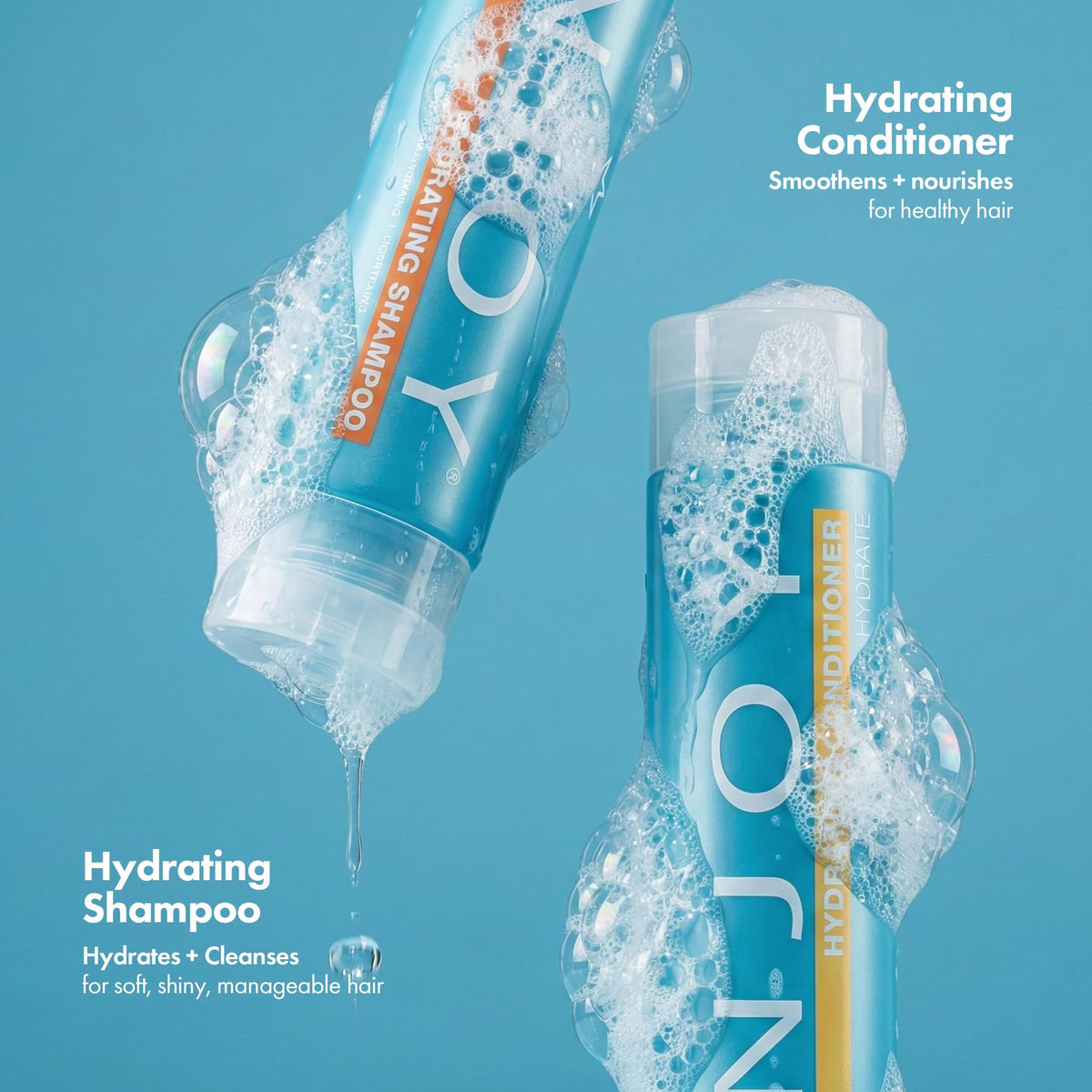 Enjoy hydrating shampoo texture pouring from bottle for lightweight hydration