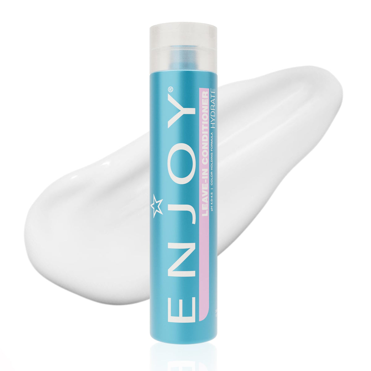 Enjoy leave-in front packaging showing bottle and label, highlights convenient everyday use