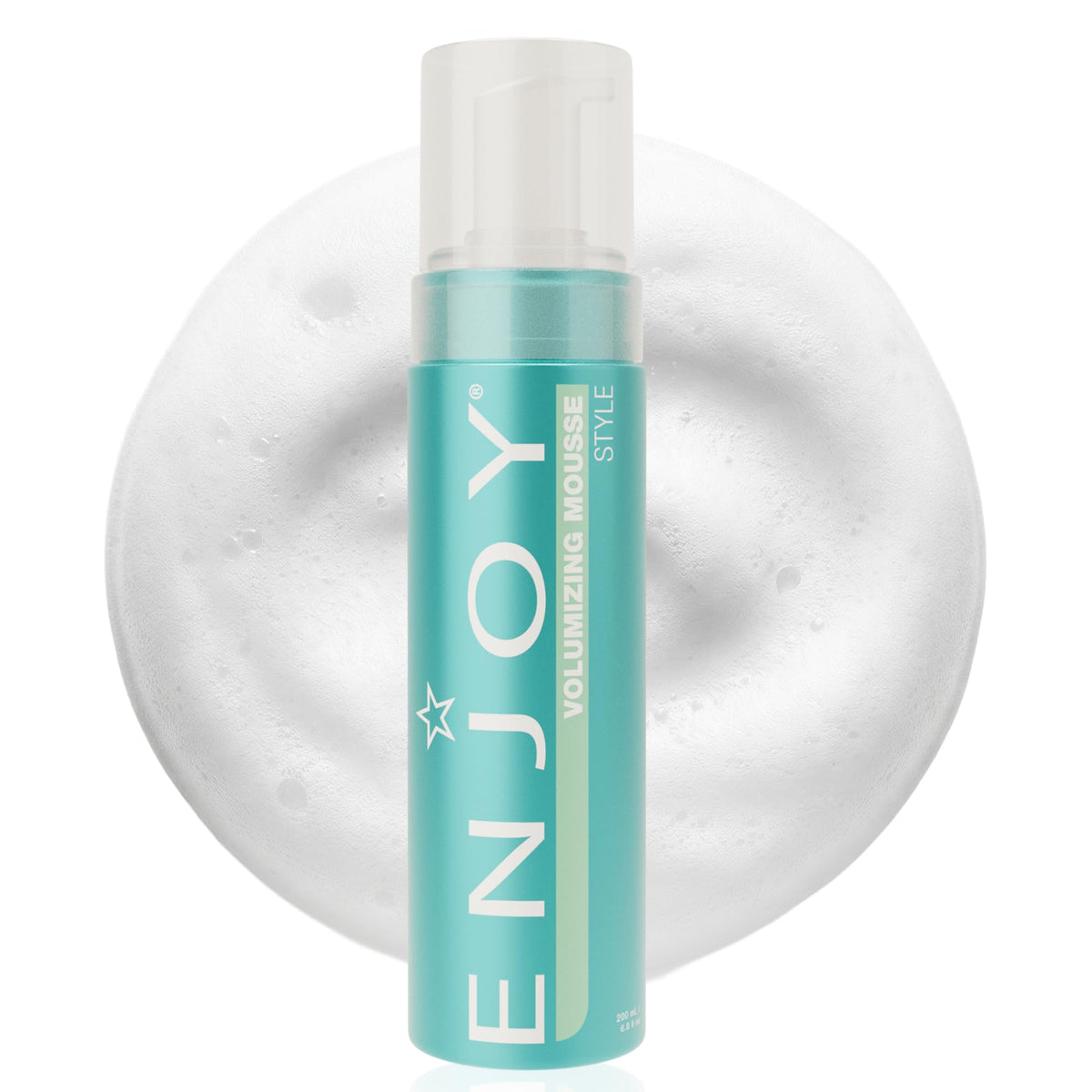 Enjoy volumizing mousse front can shows packaging and easy dispensing benefit