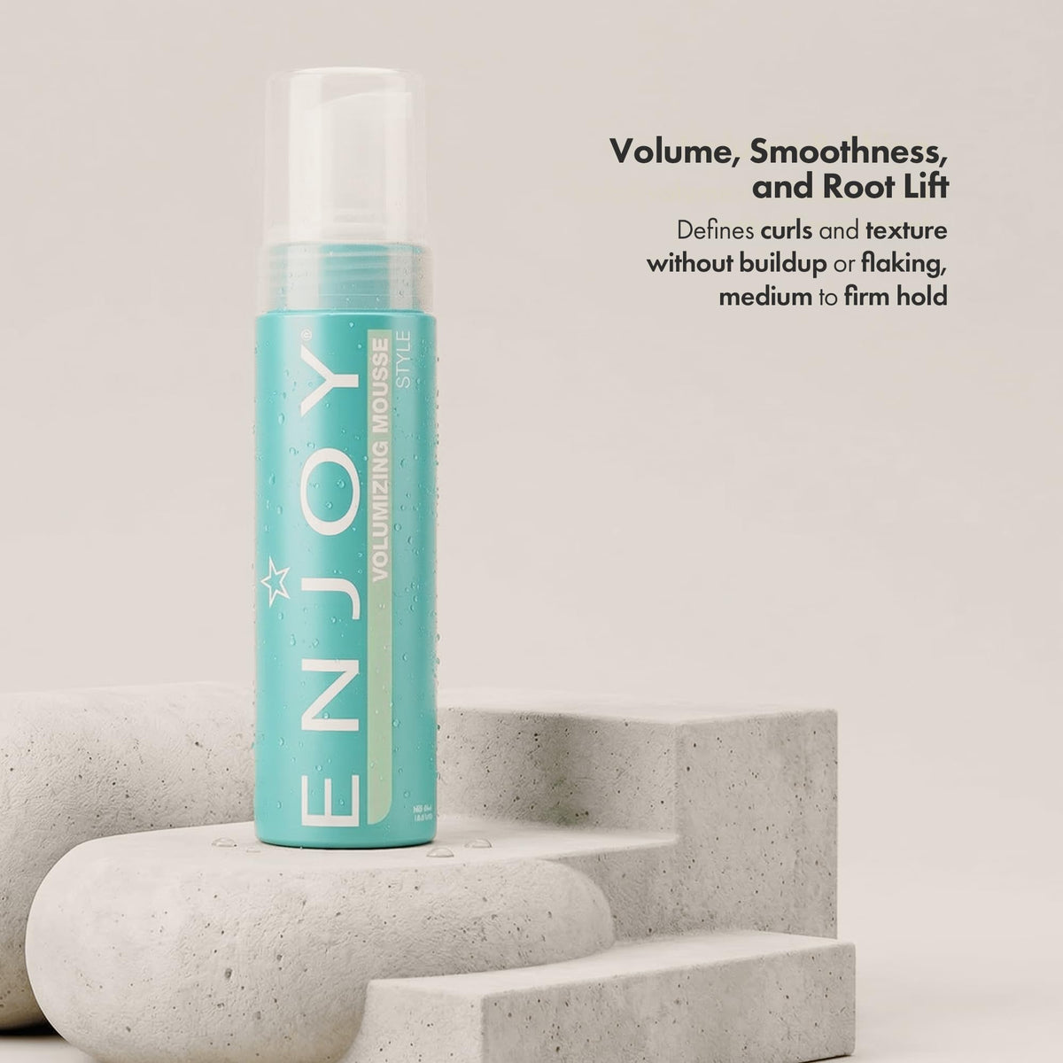Enjoy mousse pump foam texture close-up demonstrating lightweight, non-greasy foam