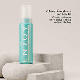 Enjoy mousse pump foam texture close-up demonstrating lightweight, non-greasy foam