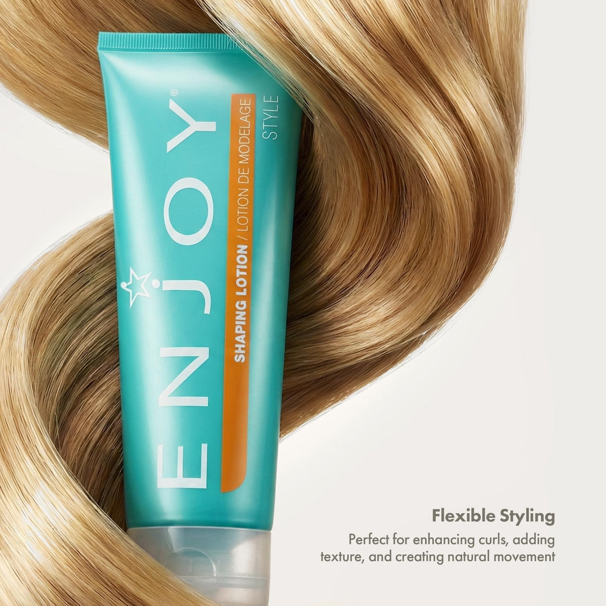 Enjoy shaping lotion in hand scale showing 8 oz size and travel-friendly convenience