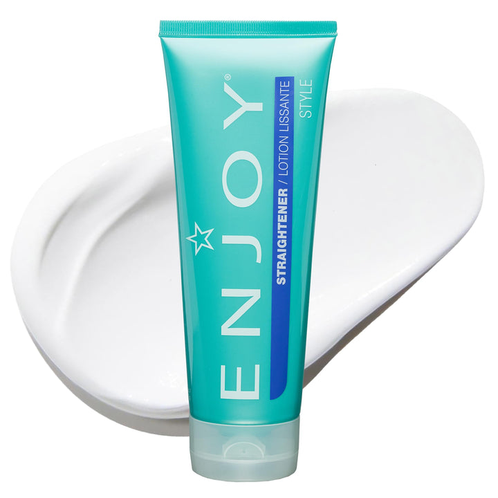 Enjoy brand straightener front packaging showing 8 oz jar and label, clearly readable benefit
