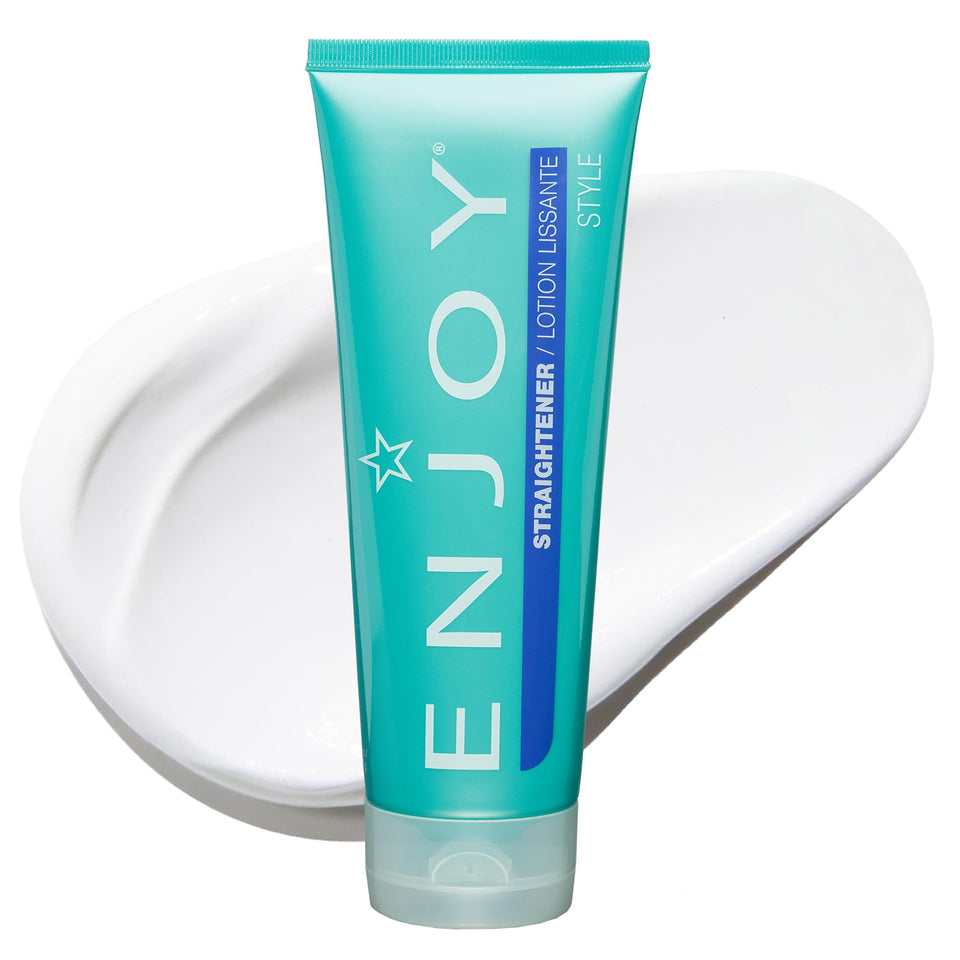 Enjoy brand straightener front packaging showing 8 oz jar and label, clearly readable benefit