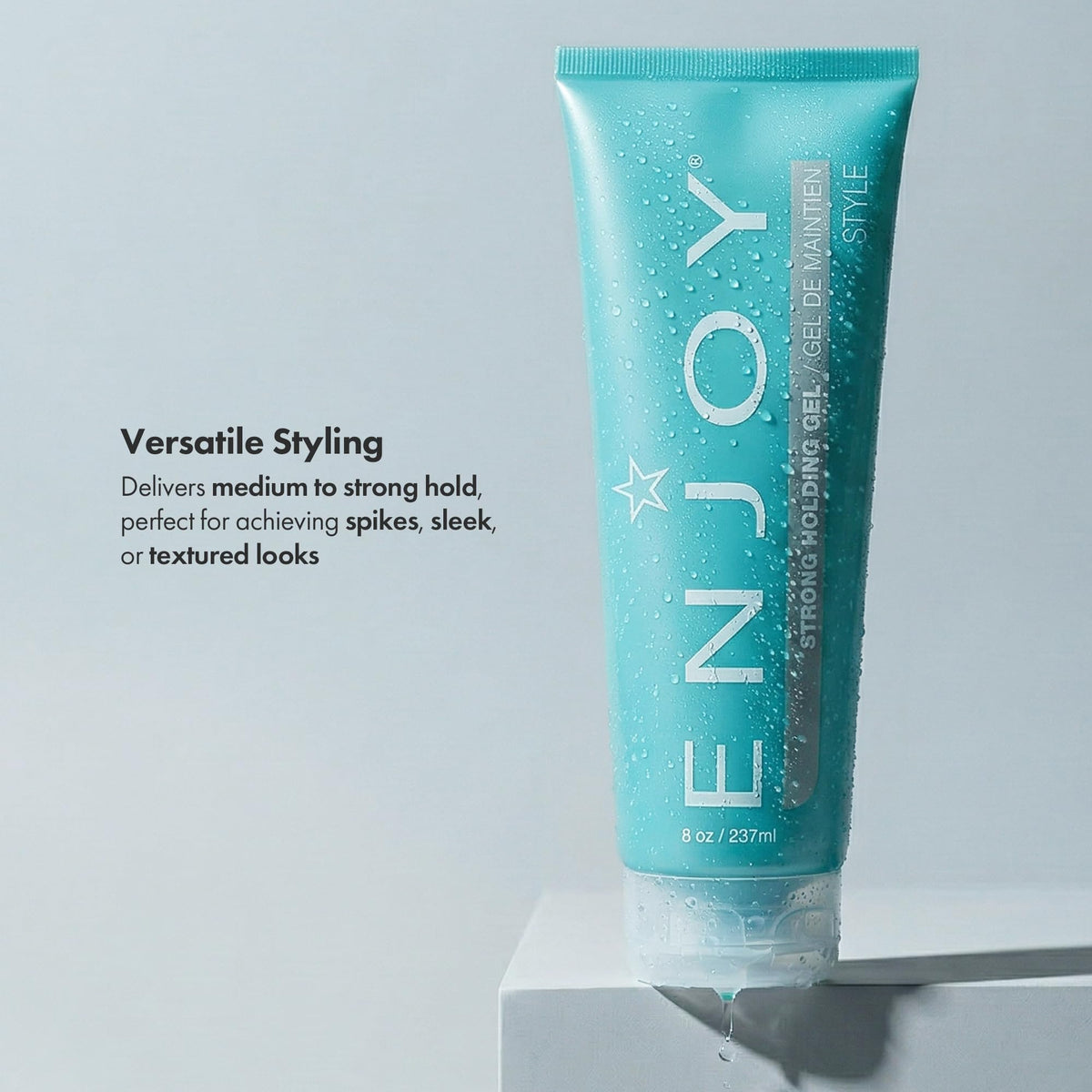 Enjoy gel in palm ready for application, showing easy distribution benefit