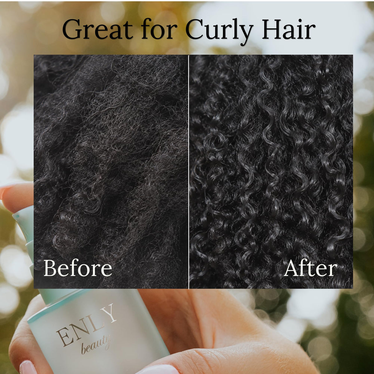 enly beauty applying oil to hair ends to reduce frizz and improve shine