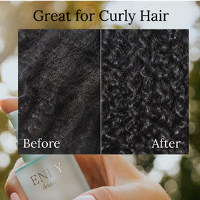 enly beauty applying oil to hair ends to reduce frizz and improve shine