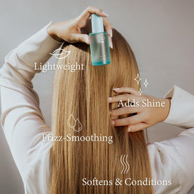 enly beauty before and after frizz comparison showing smoother, glossier hair