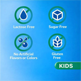 Child-size hand holding EnterogerminaKids vial showing compact travel-friendly scale