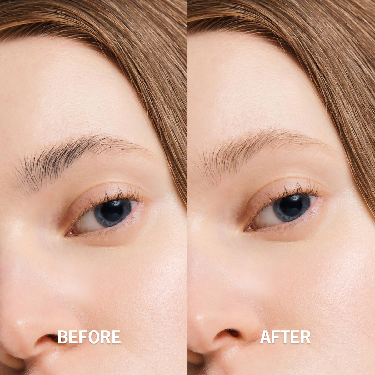 ENTROPY MAKE UP before and after brows showing fuller natural definition