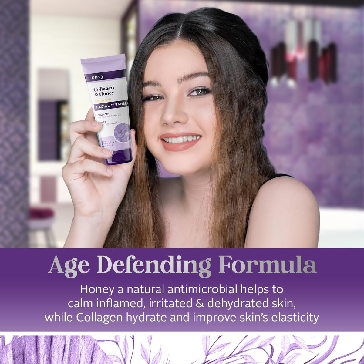 Envy label detail with ingredients list and collagen mention for ingredient transparency benefit