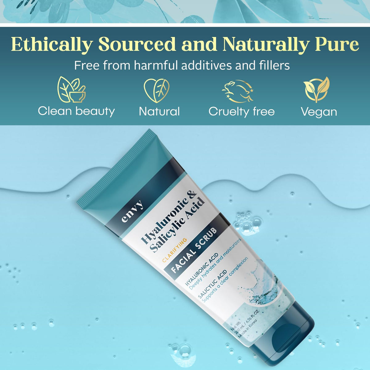 Envy ingredient label close-up showing hyaluronic and salicylic acids