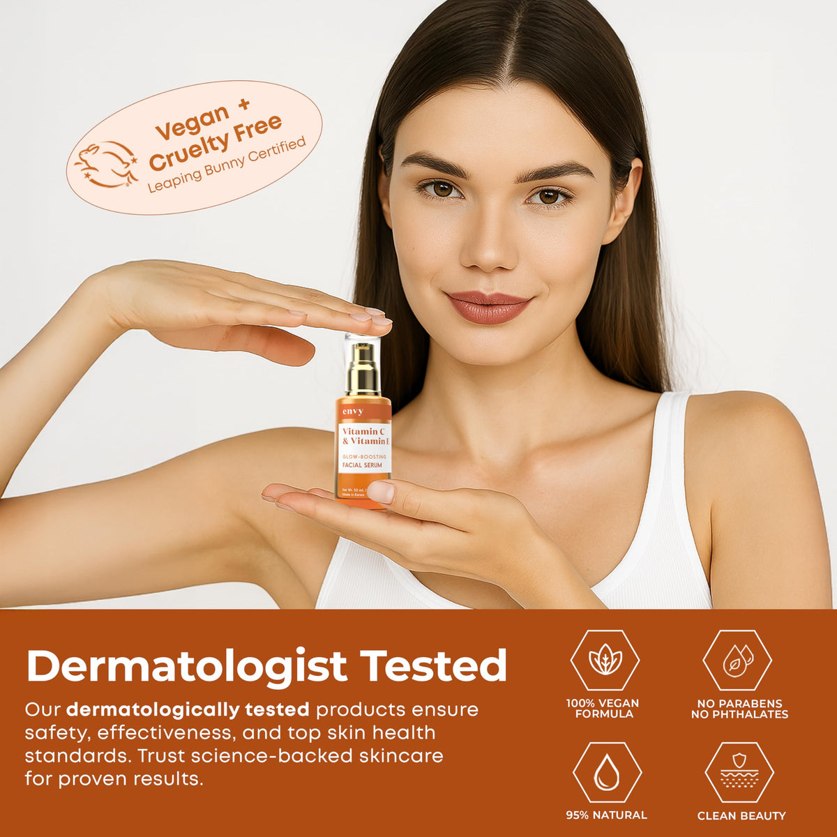 Envy packaging label close-up showing clean-beauty claims and ingredient clarity