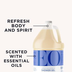 EO bottle being poured into pump bottle demonstrating easy refill use