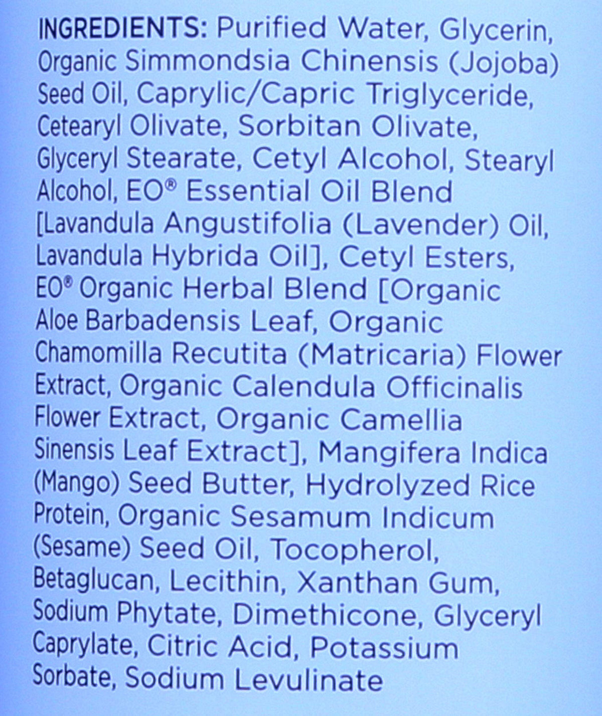 EO lotion texture on palm illustrating lightweight absorption benefit