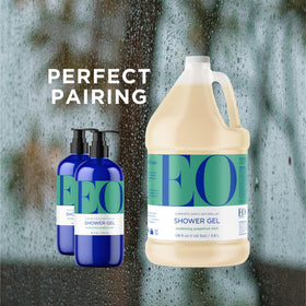 EO grapefruit mint in-shower use with hand applying gel for refreshing cleanse benefit