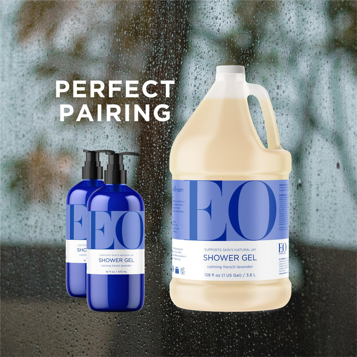 EO bottle placed on bathroom shelf conveying spa-like calm and routine use