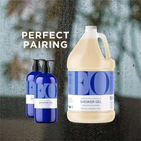 EO bottle placed on bathroom shelf conveying spa-like calm and routine use