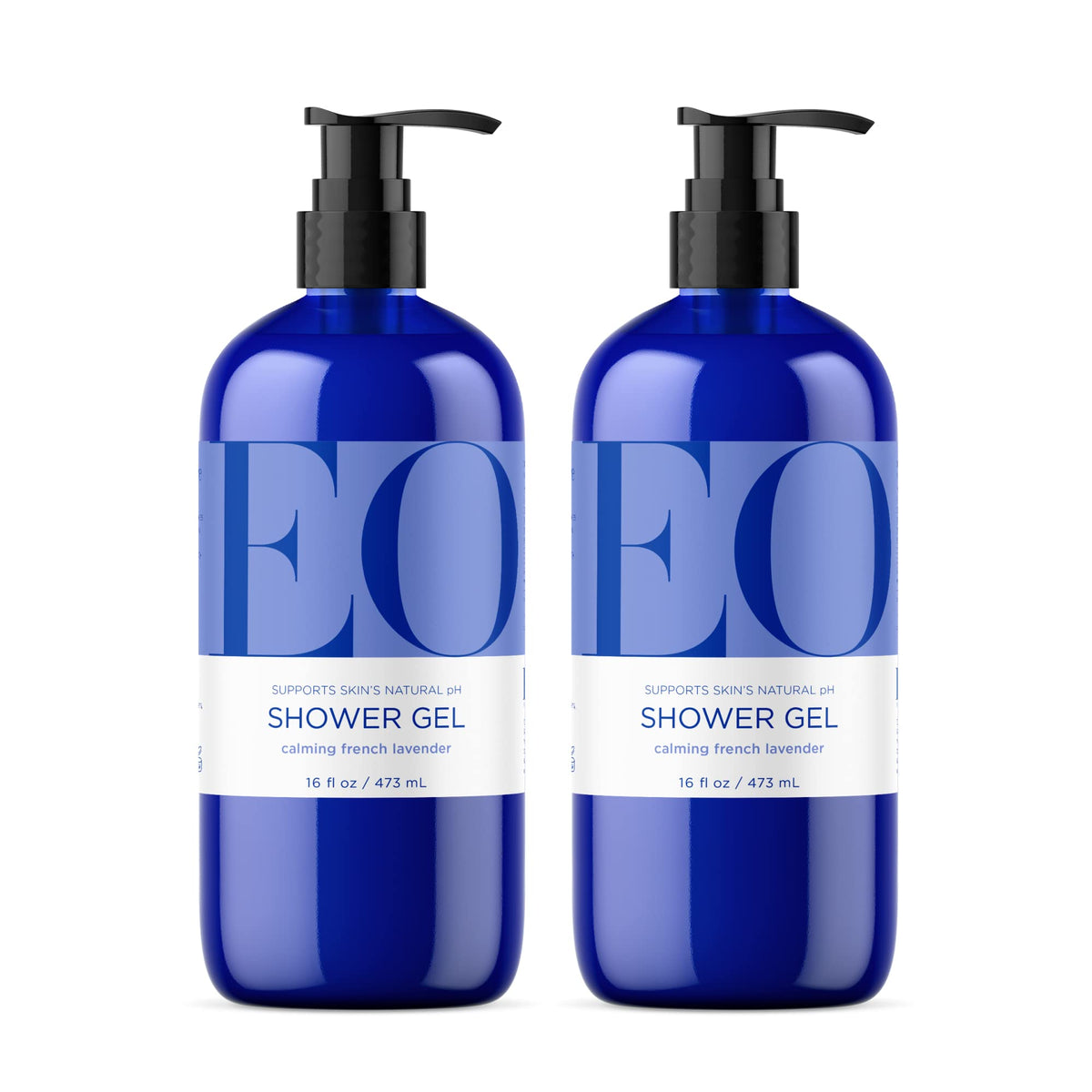 EO front packaging showing two lavender bottles and clear product benefits