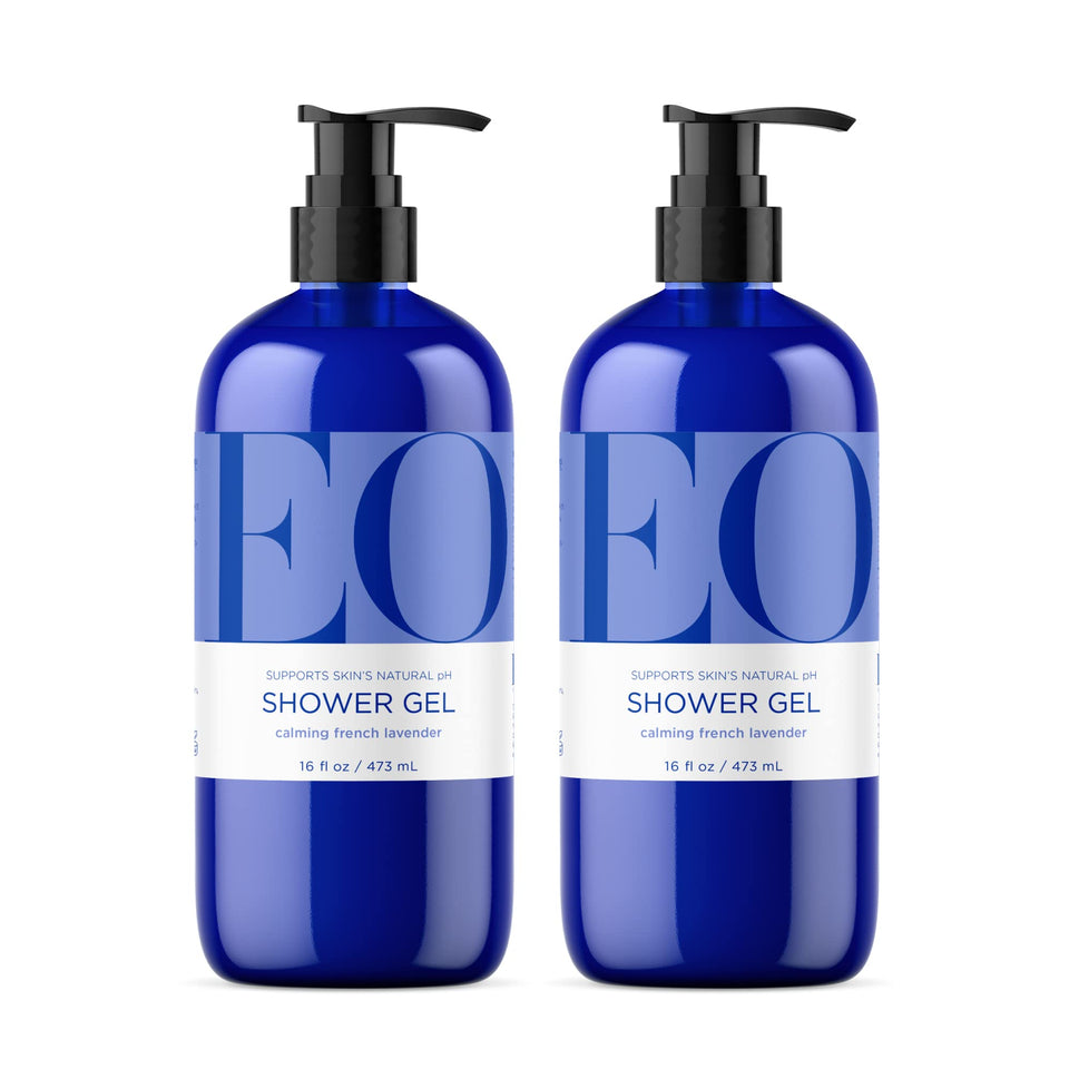 EO front packaging showing two lavender bottles and clear product benefits