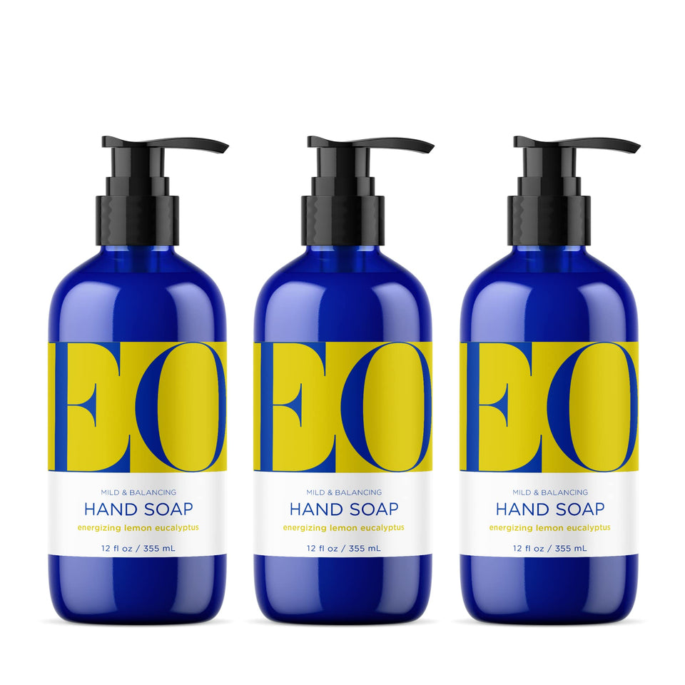 EO front packaging showing three bottles and refreshing citrus-eucalyptus benefit