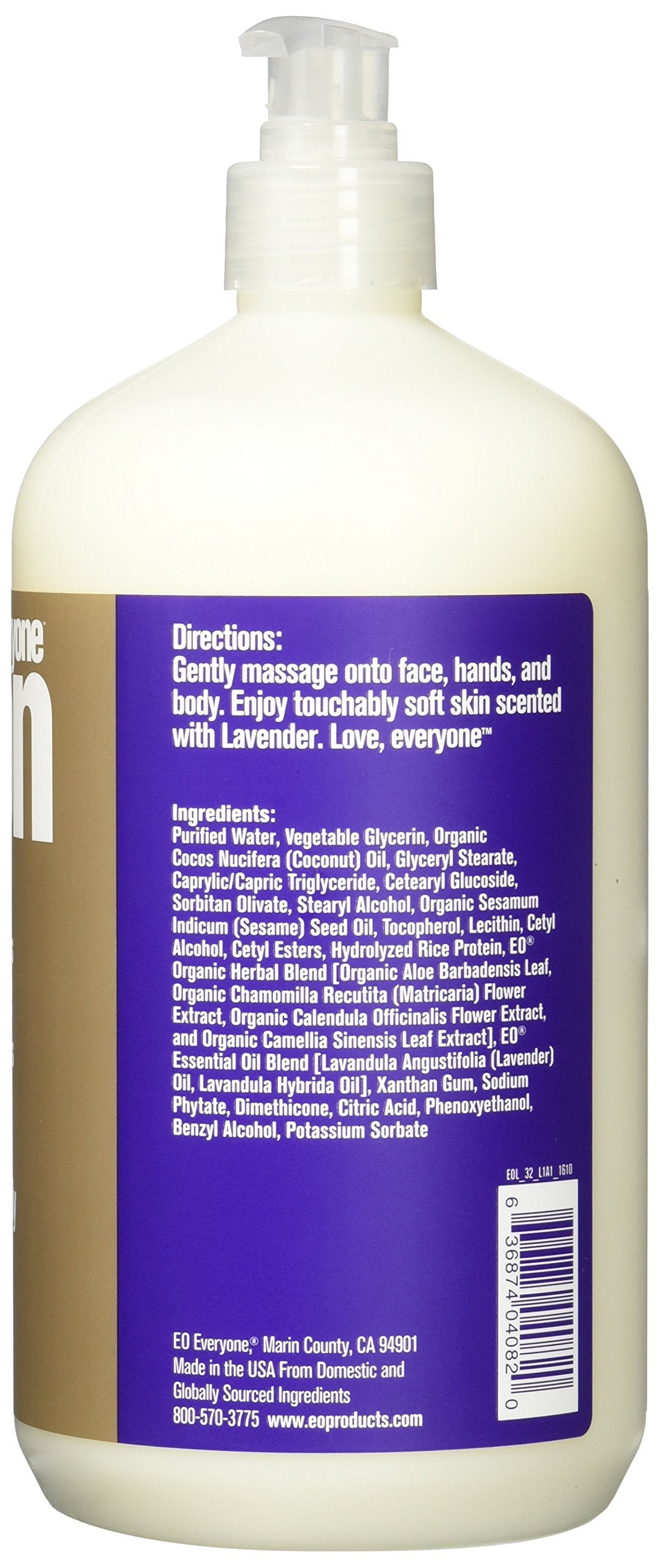EO lotion pump dispensing creamy texture, demonstrating fast-absorbing hydration