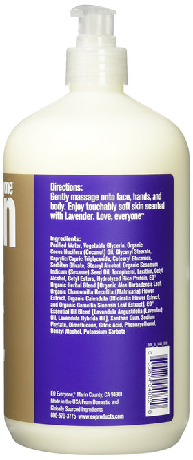 EO lotion pump dispensing creamy texture, demonstrating fast-absorbing hydration
