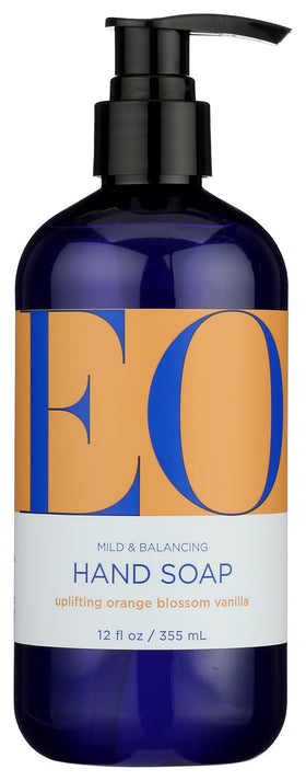 EO bottle front view showing orange blossom and vanilla scent and convenient pump