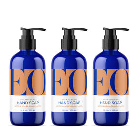 EO front packaging showing three 12 oz bottles and scent