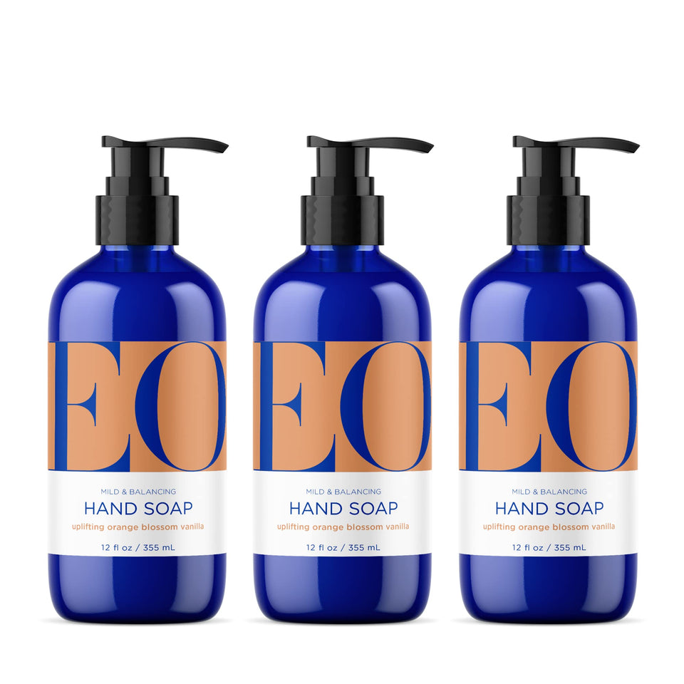 EO front packaging showing three 12 oz bottles and scent