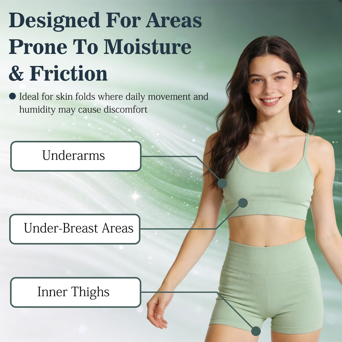 EOIRULA being applied to inner thigh to reduce friction and improve comfort