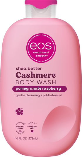 eos bottle front view showing pomegranate raspberry scent and moisturizing benefit