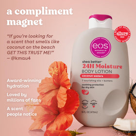 eos creamy lotion texture close-up demonstrating lightweight absorption