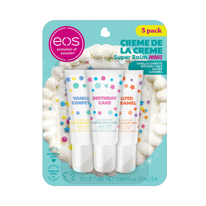eos front packaging of Crème de la Crème 3-pack showing flavors and benefits