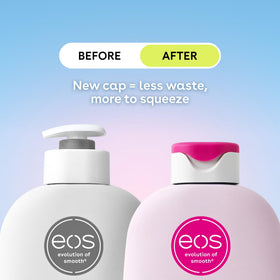 eos Fresh & Cozy pump dispenser detail for easy application and controlled portioning