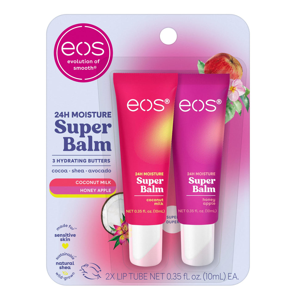 eos front packaging showing Coconut Milk and Honey Apple benefits