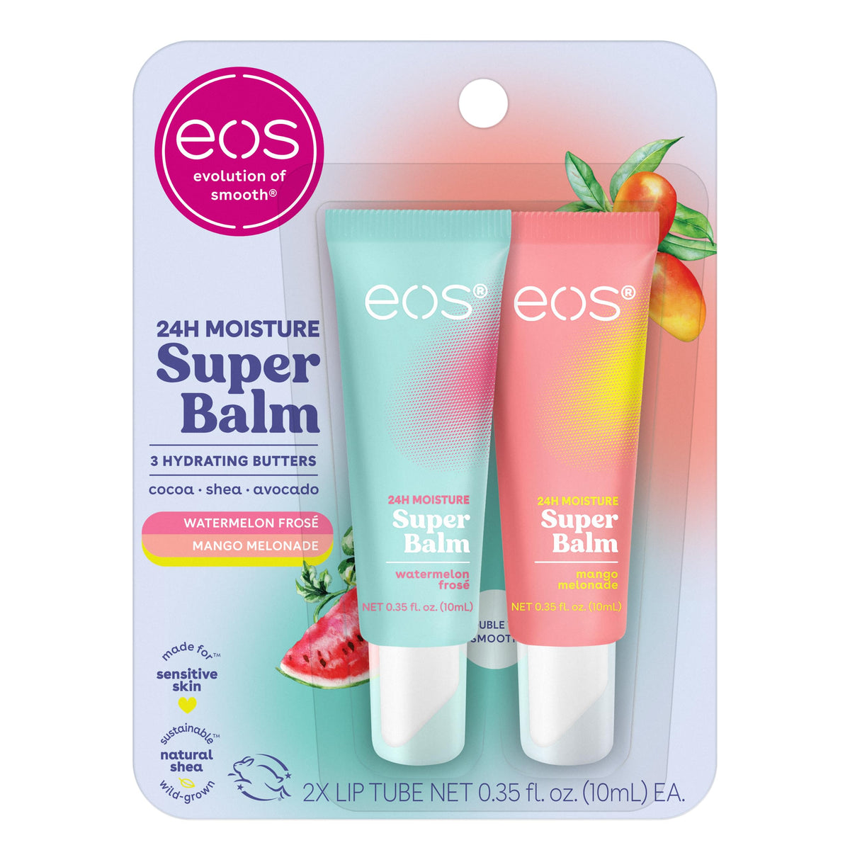 eos front packaging showing both Watermelon Frosé and Mango Melonade, highlighting dual-flavor value