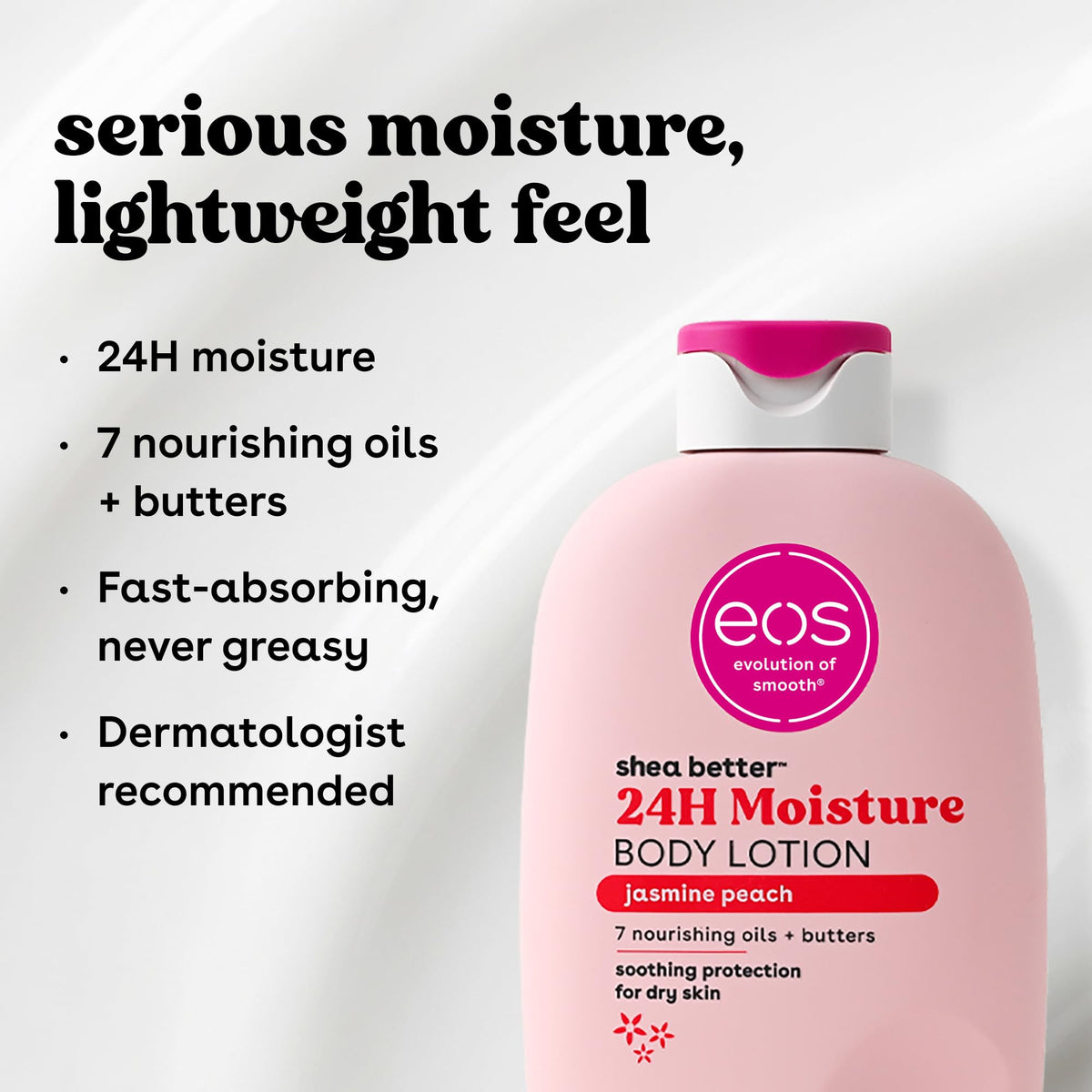 eos lotion texture close-up highlighting creamy feel and fast absorption benefit