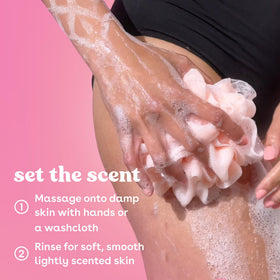 eos rich lather on loofah demonstrates gentle cleansing benefit