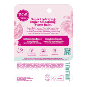 eos tubs next to watermelon and mango, evoking natural fruity scents and flavor cues