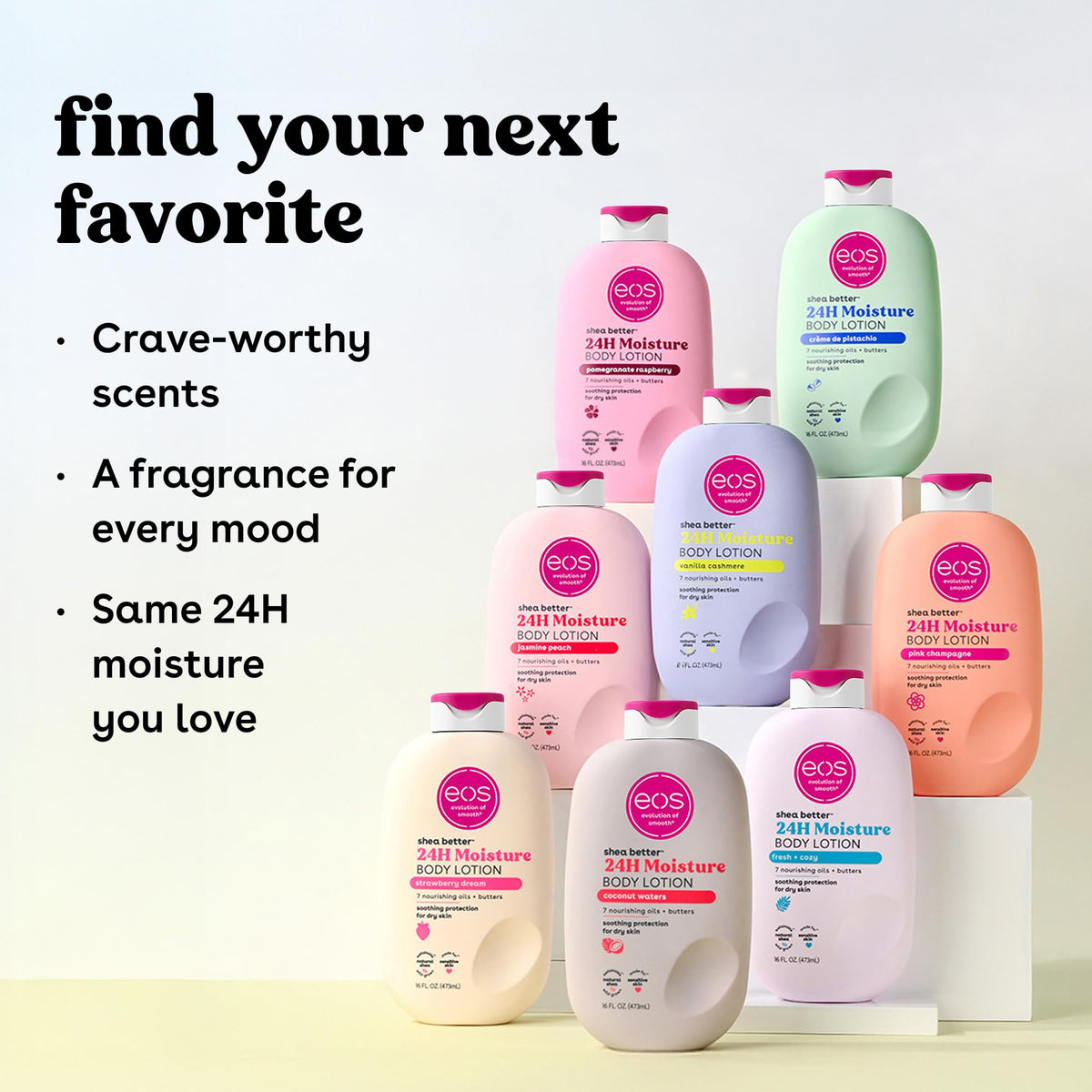 eos fragrance notes displayed with fruit props showing bright scent profile