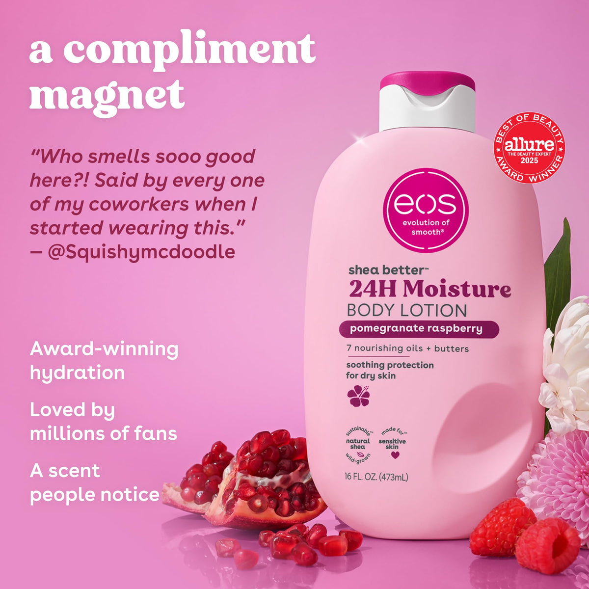 eos lotion texture pouring to show lightweight, fast-absorbing hydration