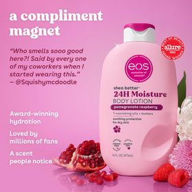 eos lotion texture pouring to show lightweight, fast-absorbing hydration