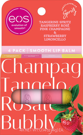 eos Seaside Spritz front packaging showing four colorful balm tubes and flavor names for gifting