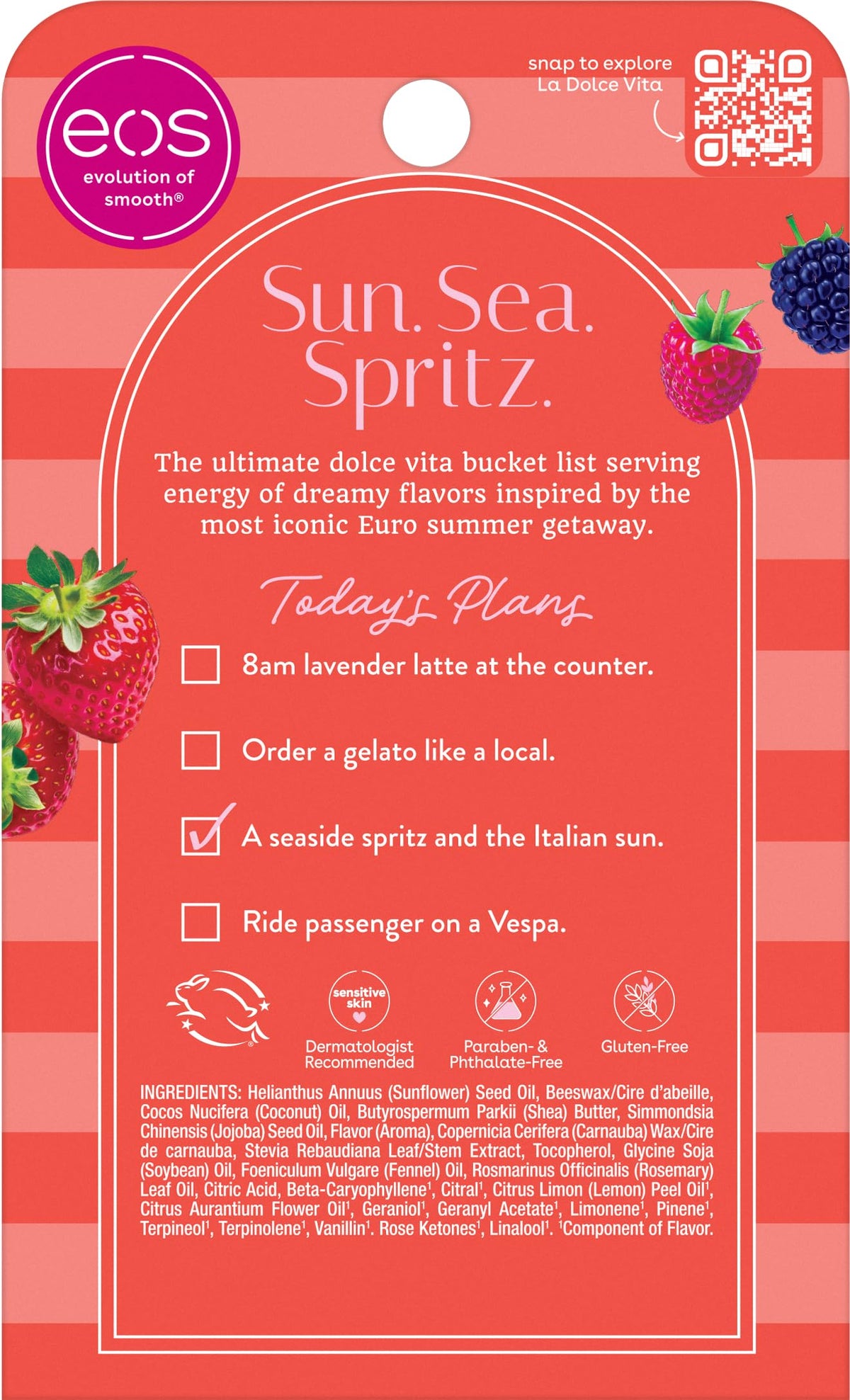 eos lip balms styled on a beach towel suggesting seaside freshness and everyday hydration