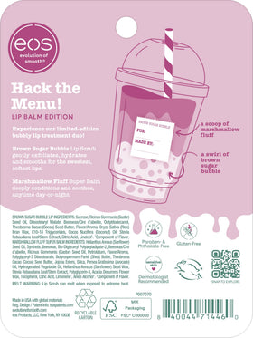 eos lip scrub and balm in hand showing compact travel-friendly scale